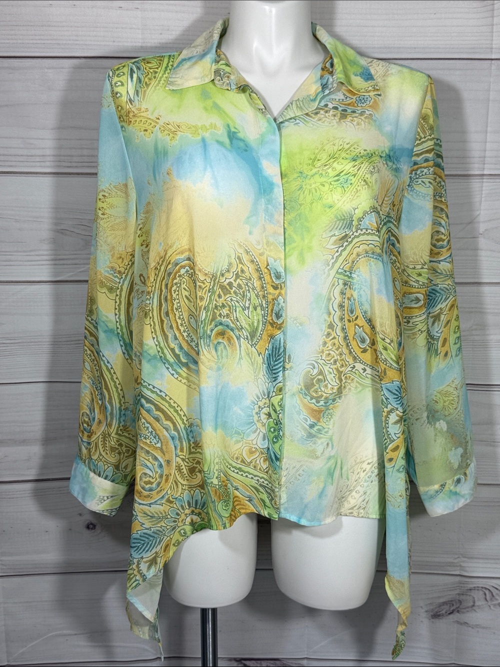 Chico’s Paisley Sheer Long Sleeve Button Front Top Blouse Size 16/XL/Chico’s 3